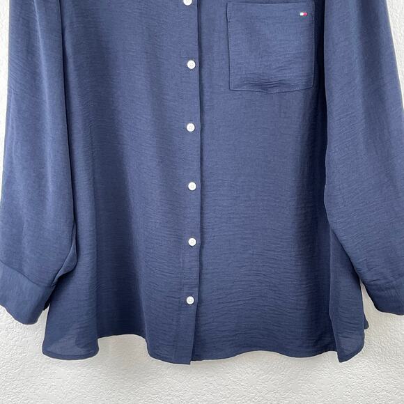 Tommy Hilfiger Navy Blue Roll-Tab-Sleeve Button-Down Shirt Plus Size 0X NWT - Picture 7 of 14
